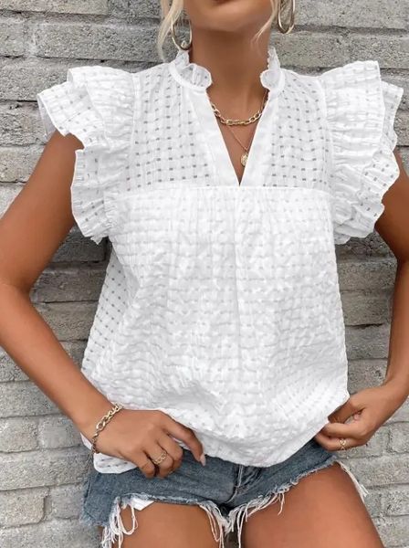 Weave Shoulder Ruffle Top