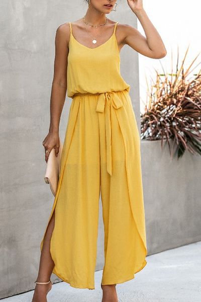 Leg Slit Flowy Jumpsuit