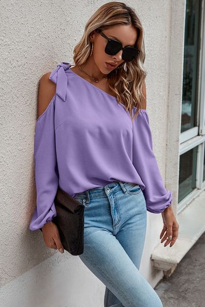 Tie Off Shoulder Puff Sleeve