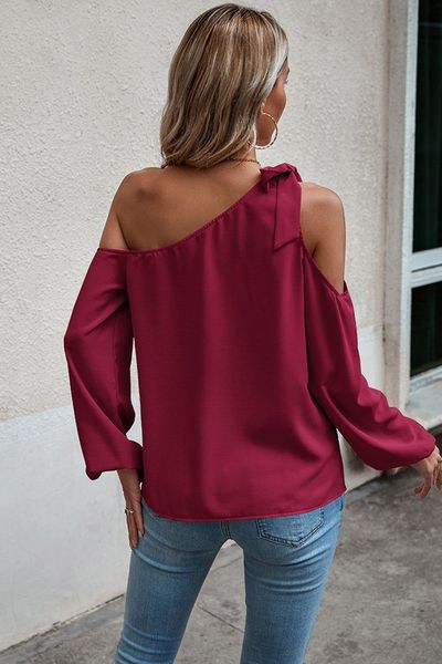 Tie Off Shoulder Puff Sleeve