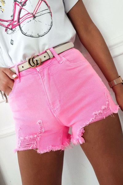 Fun Pink Distressed Shorts