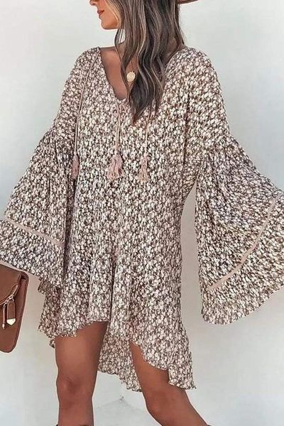 Ditzy Print Dress W/Tassels