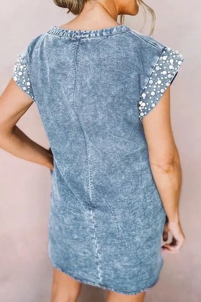 Pearl Accent Denim Dress