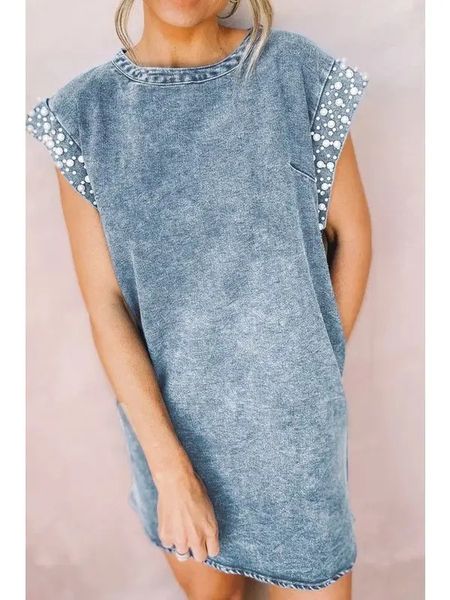 Pearl Accent Denim Dress