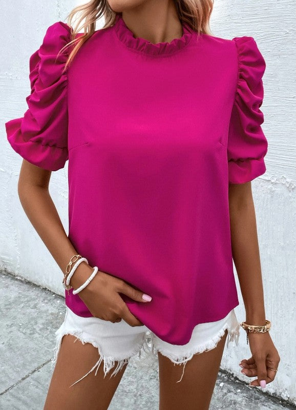 Mock Neck Puff Sleeve