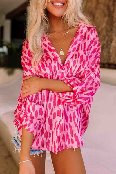 Pink Leopard Silk Top