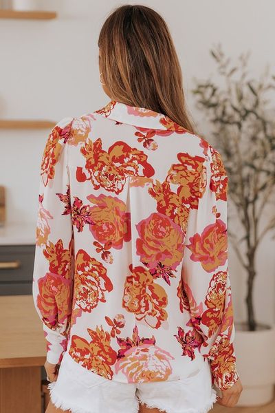 Orange Floral Long Sleeve Blouse