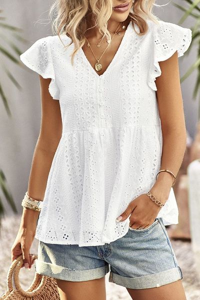 eyelet Button Ruffle Top