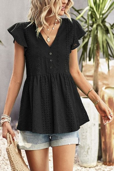 eyelet Button Ruffle Top