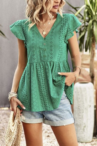 eyelet Button Ruffle Top