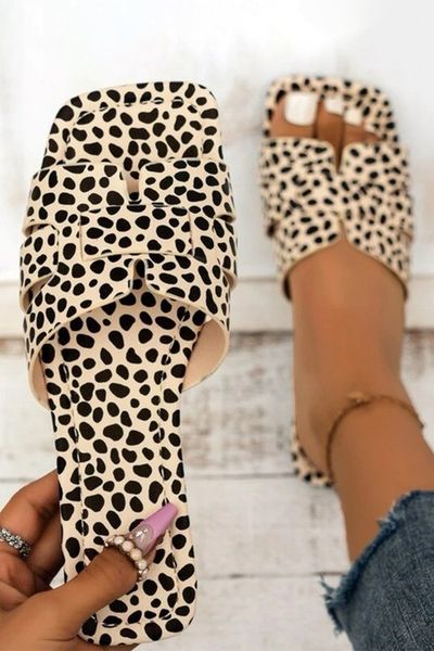 Vegan Leather Leopard Slides