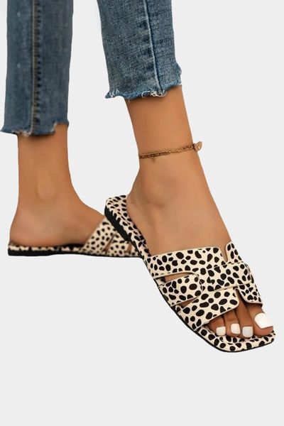 Vegan Leather Leopard Slides