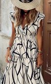 Abstract Ruffle Maxi Dress