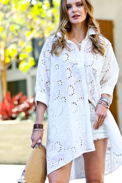 Hollow Out Button Down Shirt Dress