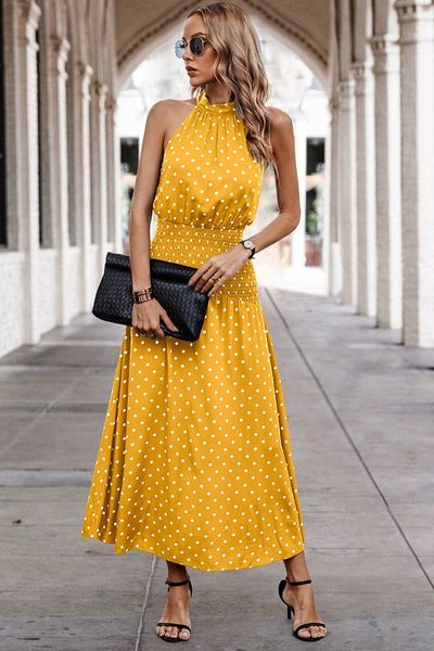 Halter Smocked Dot Dress