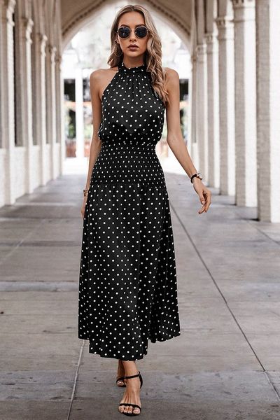 Halter Smocked Dot Dress