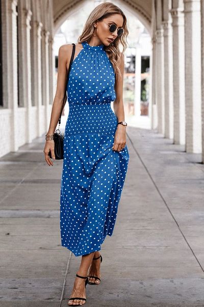 Halter Smocked Dot Dress