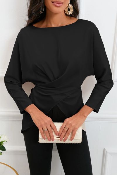 Long Sleeve Wrap Blouse