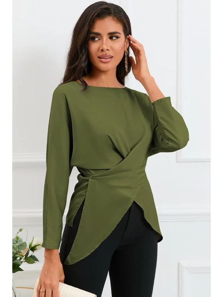 Long Sleeve Wrap Blouse