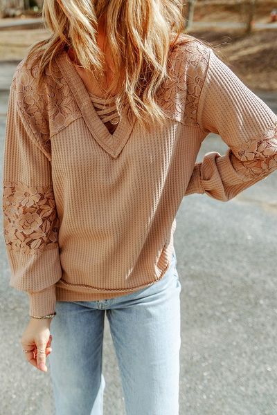 Lace Shoulder V Neck