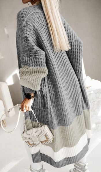 Long Colorblock Knit Cardi