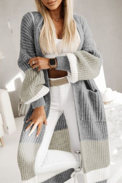 Long Colorblock Knit Cardi