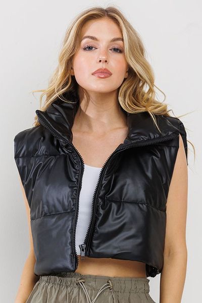 Vegan Leather Puffer Vest