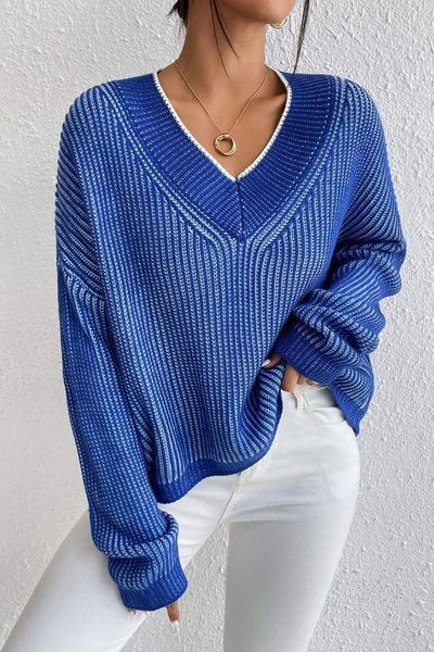 Contrasting V Neck Sweater