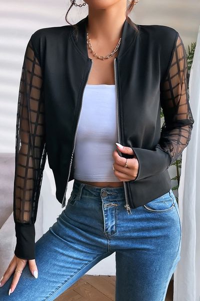 Sheer Sleeve Bomber Jacket