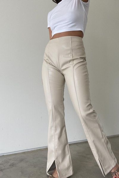 Leather Flare Split Pants