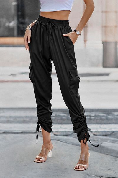 Gathered Leg Satin Jogger