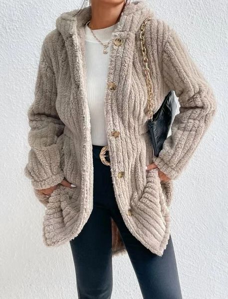 Fuzzy Soft Button Hoodie