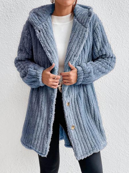 Fuzzy Soft Button Hoodie