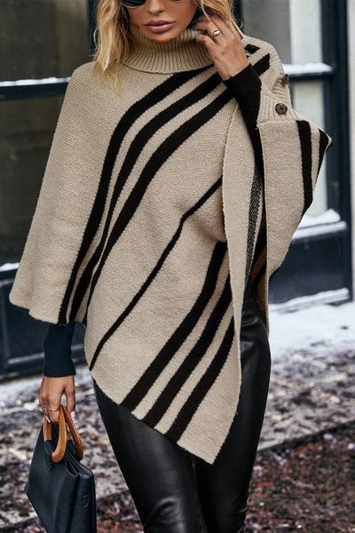 Turtleneck Knit Poncho