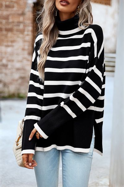 Stripe Turtleneck Sweater