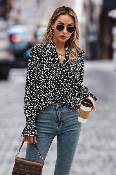 Leopard Smocked Ruffle Blouse