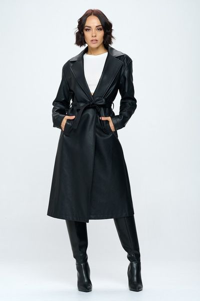 Long PU Belted Coat