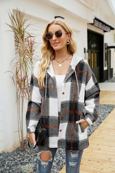 Plaid Shacket With Hood