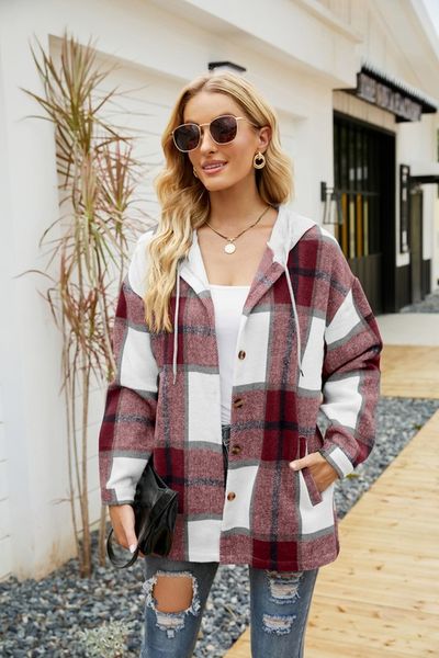 Plaid Shacket With Hood