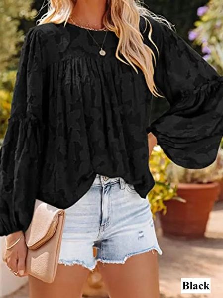 Burnout Balloon Sleeve Lace Top