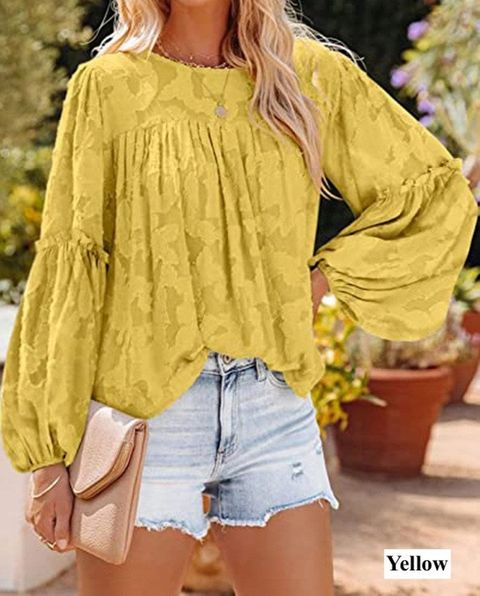 Burnout Balloon Sleeve Lace Top