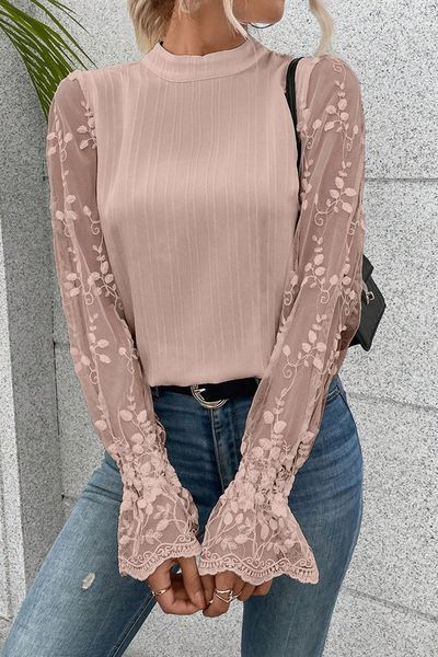 High Neck Lace Sleeve Blouse