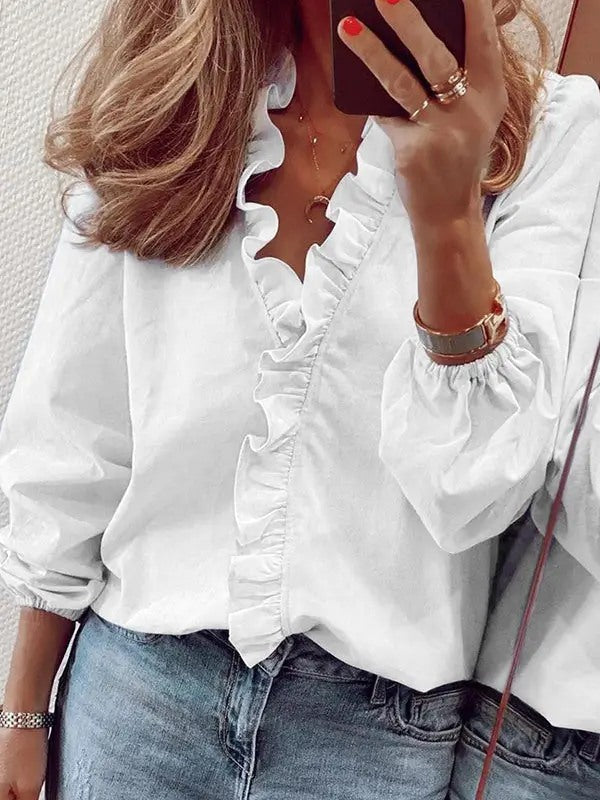 Puff Sleeves V-Neck Blouses