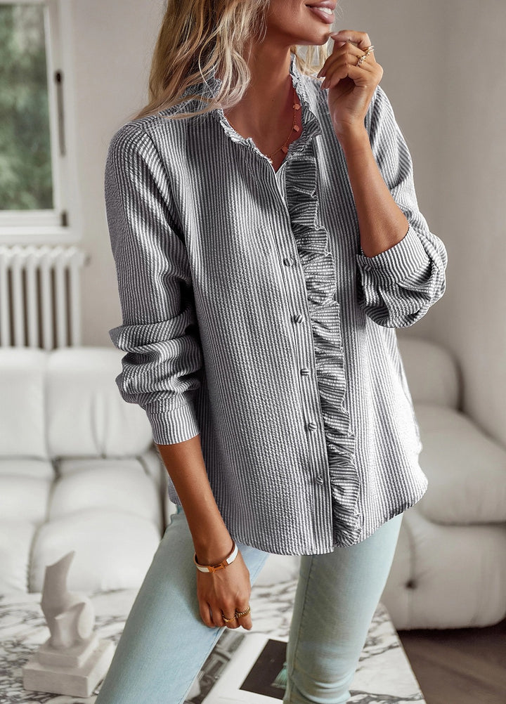 Textured Cotton Ruffle Blouse