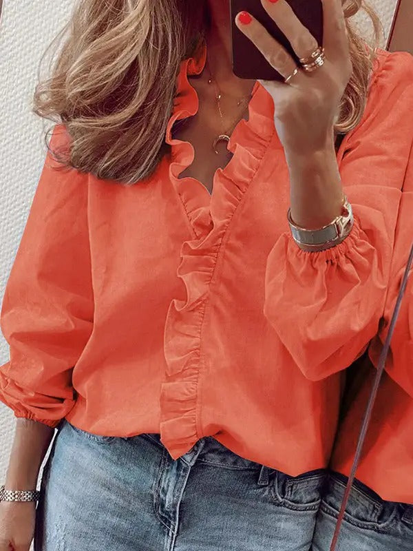 Puff Sleeves V-Neck Blouses