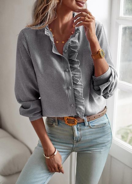 Textured Cotton Ruffle Blouse