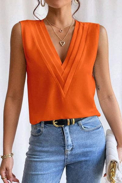 Pleated V Neck Tank