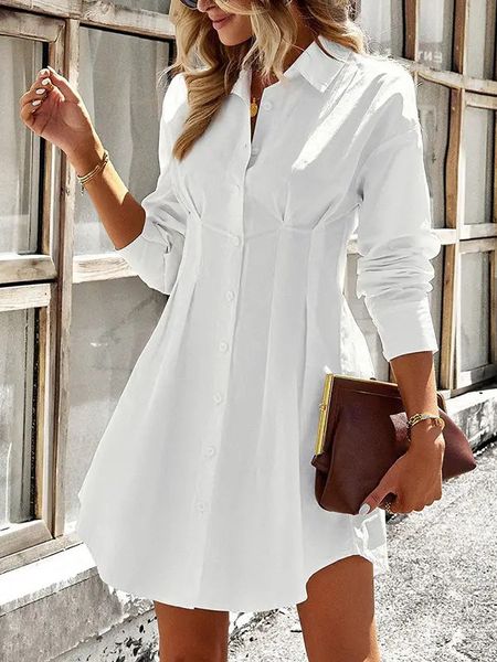 Pleated Waist Shirt Dress