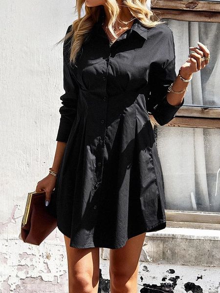 Pleated Waist Shirt Dress