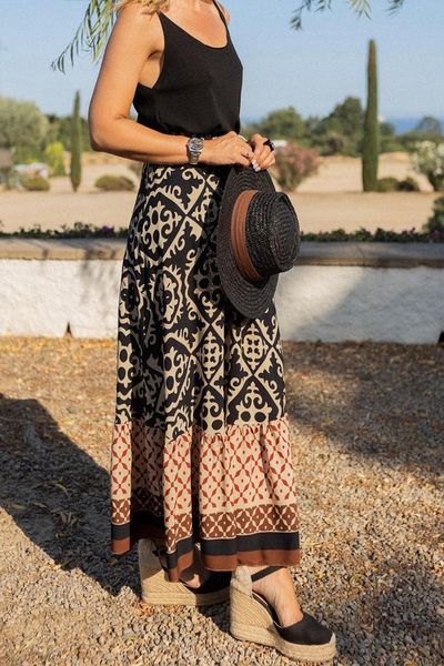 Long Multi Print Skirt